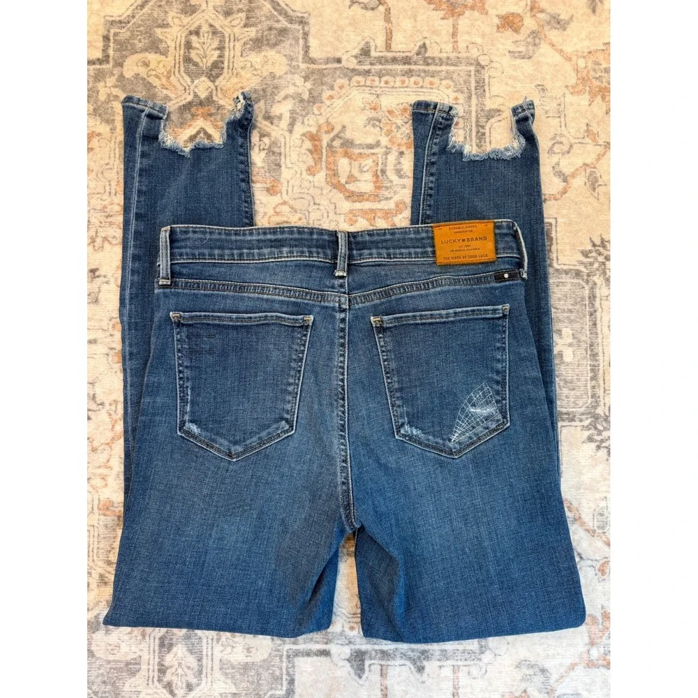 Lucky Brand Ava Skinny Jeans Womens 6/28 Blue Distressed Frayed Step Hem Ankle